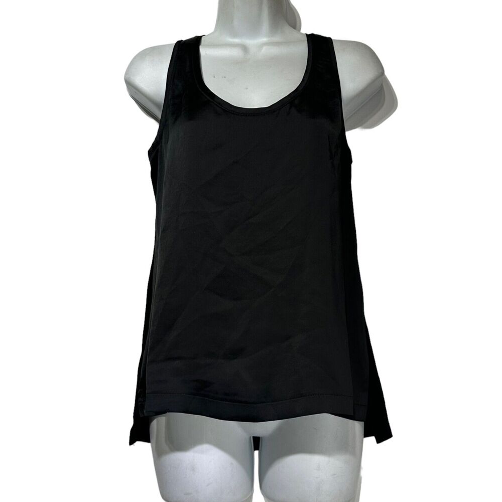 White House Black Market WHBM Black Sheer Trim Satin Cami Tank Top Size XS